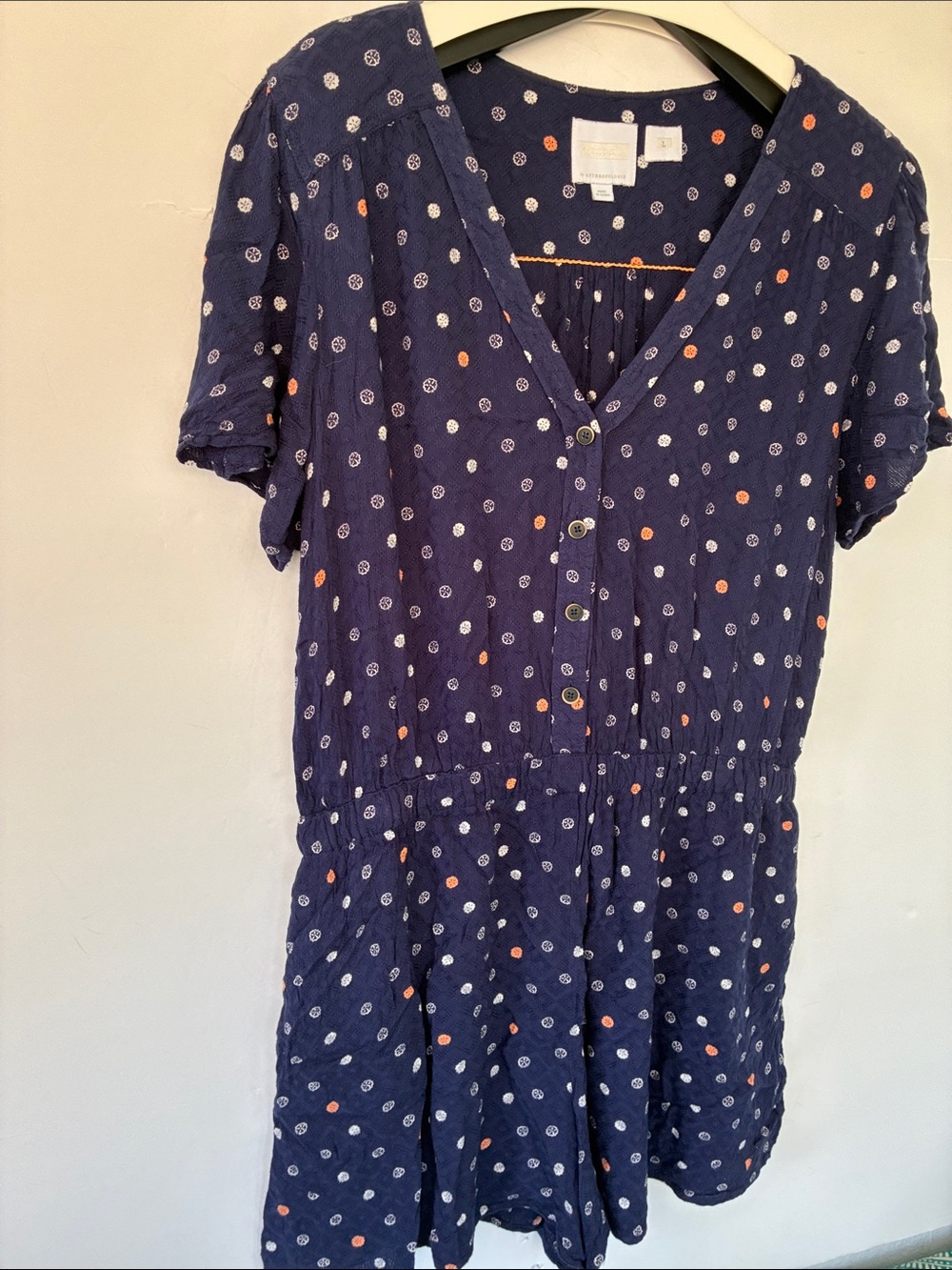 ett:twa by Anthropologie Navy Polka-Dot Short-Sleeve Romper Large - Picture 9 of 14